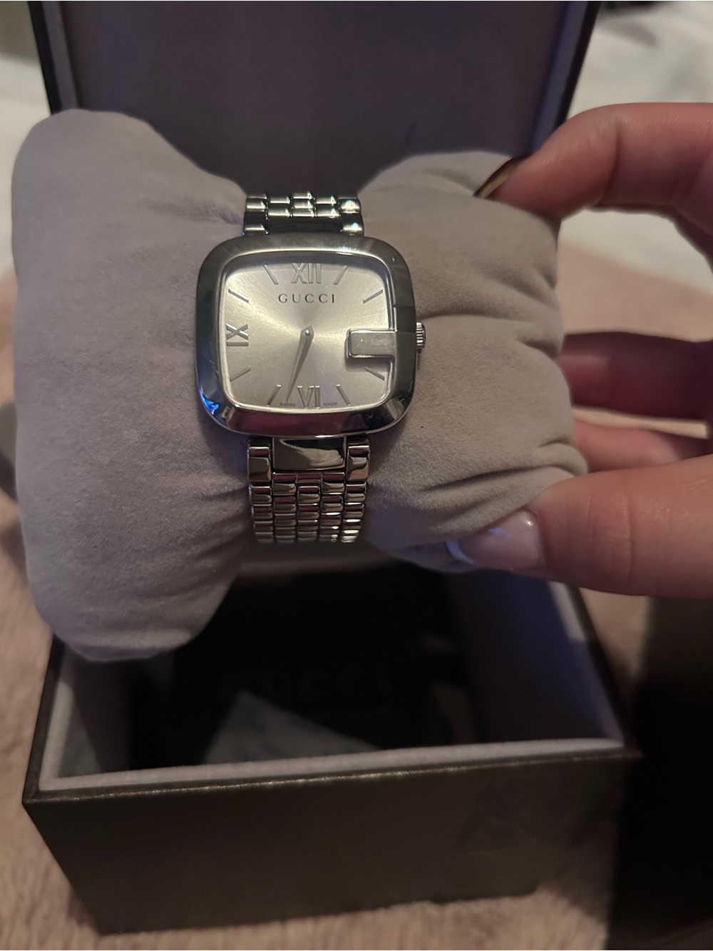 Gucci Silver Stainless Steel Square Bracelet Watch